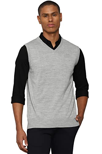 Allen Solly Men Grey Textured V Neck Sleeveless Sweater