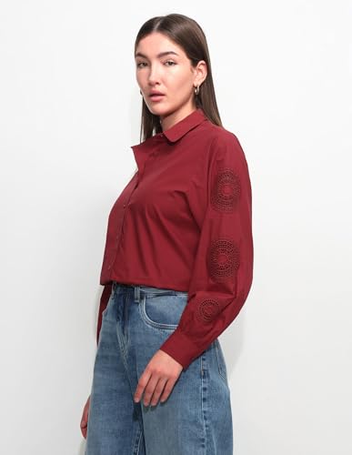 Relaxed Fit Solid Shirt with Embroidery