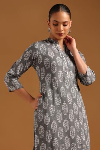 Soch Womens Grey Cotton Botanical Kurta