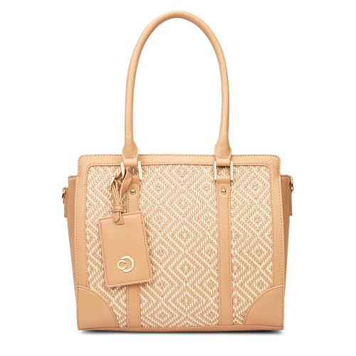 Caprese Wind Large Satchel Handbag for Women | Woven Texture Faux Leather | Stylish Shoulder Bag with Adjustable & Detachable Strap | Spacious Office & Casual Purse with Zipper Closure (Mocha Mousse)