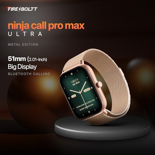 Fire-Boltt Ninja Call Pro Max 51.05mm (2.01 inch) Display Smart Watch, Bluetooth Calling, 120+ Sports Modes, Health Suite, Voice Assistance (Gold SS)