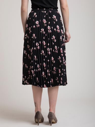 FableStreet Women Formal Skirt | Elegant A-Line Fit Knife Pleated Midi Design with Side Zip Closure | Smooth Texture & Classic Style for Office & Elevated Occasions Black