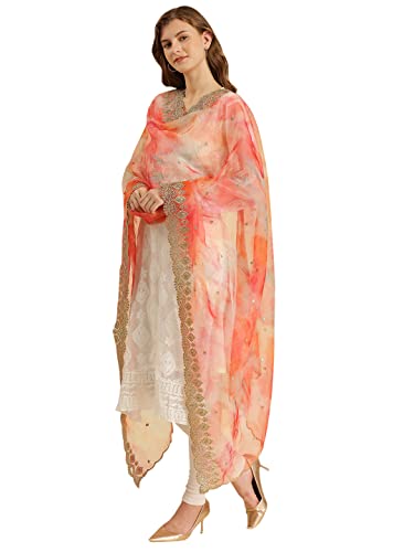 DUPATTA BAZAAR Women's Multicolour Printed Organza Dupatta With Embellished Cutwork Border, free size