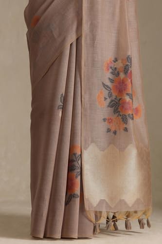 Soch Womens Earth Chanderi Floral Print Saree