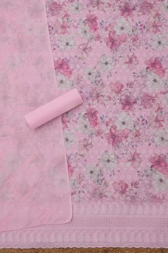 Soch Womens Pink Cotton Floral Print Unstitch Dress Material With Tassels