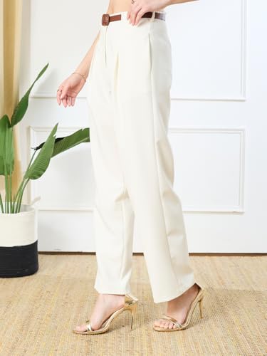 Latin Quarters Women's White Casual Solid High Rise Pant_M