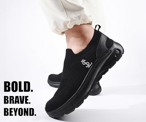 LOUIS STITCH Men’s Egyptian Black Lightweight Athleisure Sport Shoes | Ultra Cushioned Sole | Slip-On Sneaker and Athleisure Wear | Perfect for Casual, Gym & Travel Wear | LS-at-FK-JB | UK-9