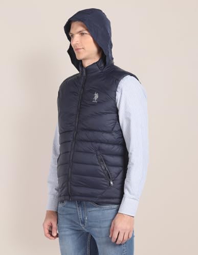 U.S.Polo Association Men's Concealed Hood Sleeveless Jacket (USJCKO3005_Navy_M)