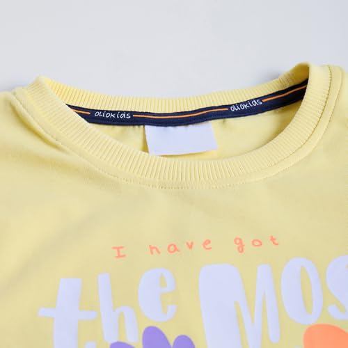 Hopscotch Girls Yellow Full Sleeves 2-Pc Typographic Cargo Jogger Set For Age (5-6 Years)