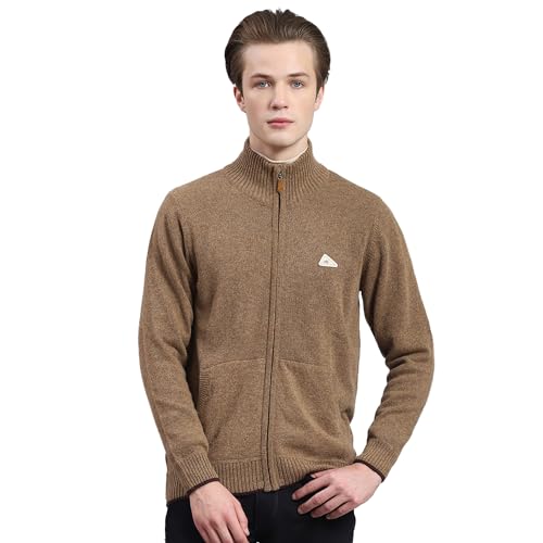 Monte Carlo Mens Woolen Blend Solid Sweater (1230124Zp-1653-46, Mid Browm, 3XL)
