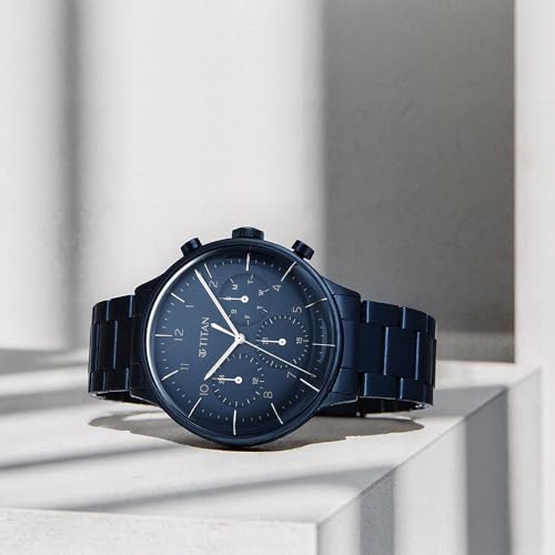 Titan Urban Magic Quartz Multifunction Blue Dial Metallic Blue Stainless Steel Strap Watch for Men - NT90102QM01
