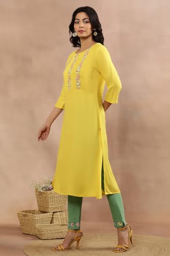 W for Woman W Women Yellow Solid Viscose Kurta Set With Slim Pant_24ONWS11965-218195_XS