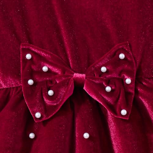 Hopscotch Girls Red Full Sleeves Oversized Bow Applique Dress for Age (5-6 Years)