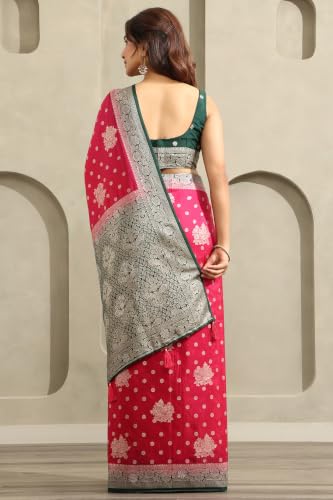 Soch Womens Fuchsia Viscose Botanical Zari Woven Saree With Stone Work
