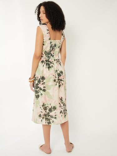 Max Women Printed A-line Midi Dress(Green_XS)