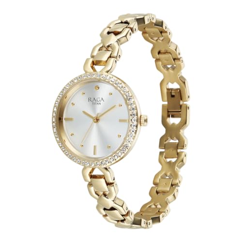 Raga Spotlight 2.0 Quartz Analog 3Hands Display Silver Dial Gold Color Strap Watch for Women - 95420YM01
