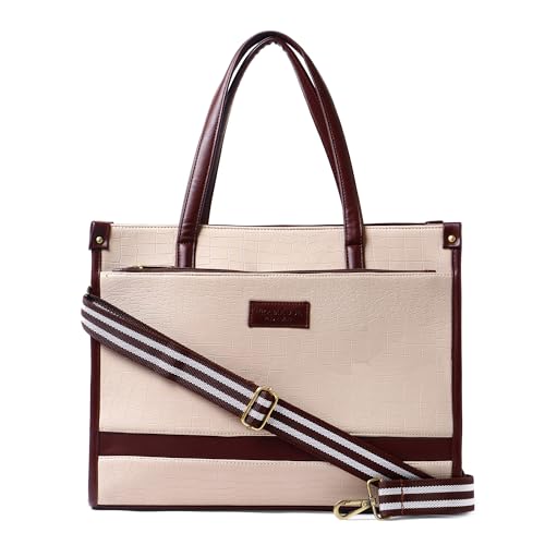 Pramadaa Pure Luxury Classic Madona Work Tote bags for women office use | hand bags for women's stylish | bags for women latest | Laptop Office Shoulder Handbag. (Walnut Beige)