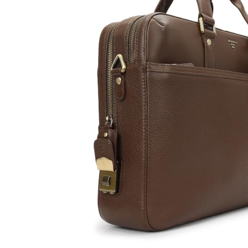 Da Milano Leather Laptop Bag for Men & Women | Textured Leather Laptop Messenger Bag | Ideal for Office Purpose | Fits Upto 15" Laptop - Mocha Brown