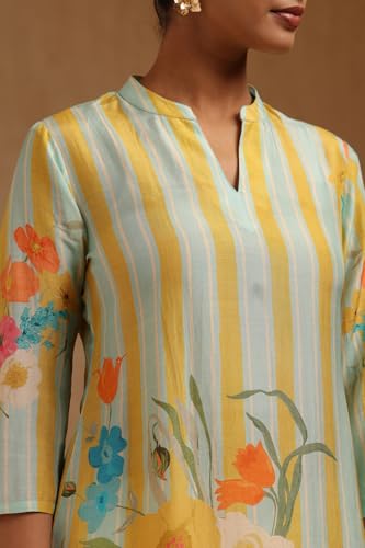Soch Womens Powder Blue Muslin Floral Tunic