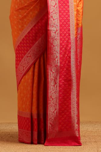 Soch Womens Orange Silk Blend Woven Design Zari Woven Saree