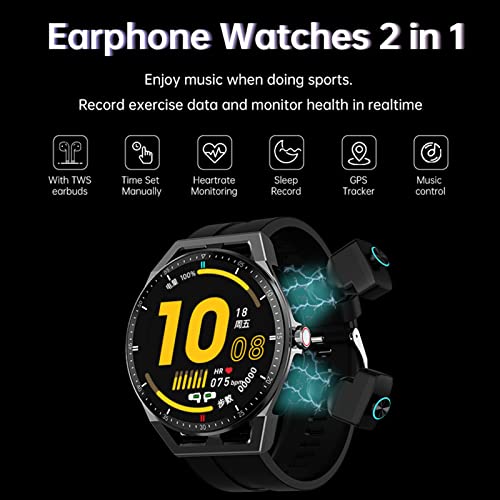 Tuanzi T20 Smart Watch with Earbuds 1.3 Inch Smartwatch Built-in Wireless Combo TWS HiFi Stereo Headset Heart Rate Monitor Fitness Tracker T20-Black