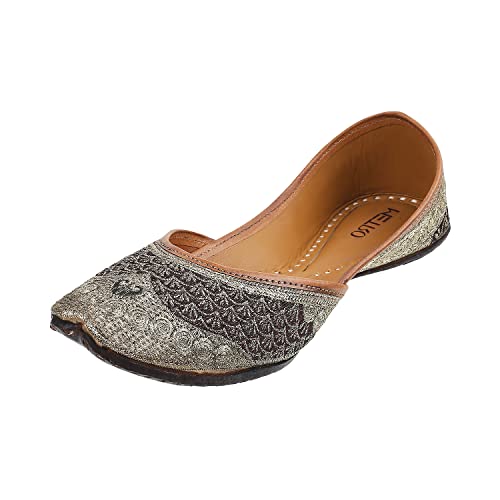Metro Womens Beaded Gun Metal Mojaris (Size (6 UK (39 EU))