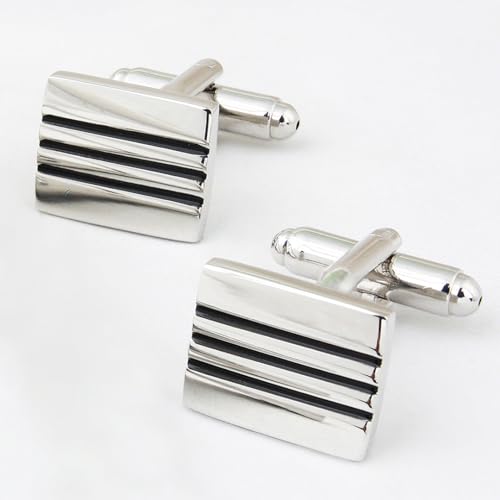 Peluche Mr. Deeper Enamel Sleek Look 2 Silver Cufflink and TiePin Set for Men (Black and Silver)