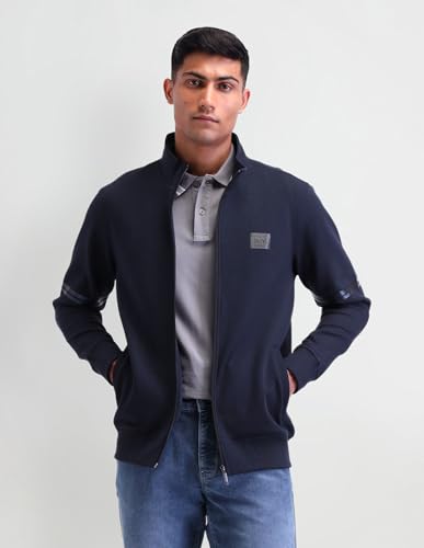Arrow New York Mens Blue Solid High Neck Long Sleeve Casual Cotton Regular Fit Sweatshirt (ANAISS3923_Blue_S)