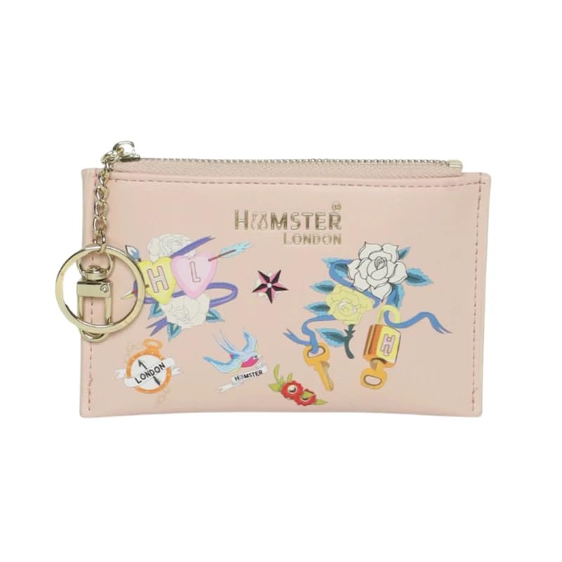 Hamster London Women Leather Millionaire Victoria Card Case with Zip - Pink