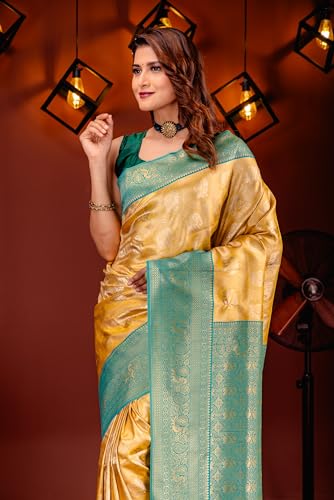 MIMOSA Women's Woven Design Kanjivaram Style Art Silk Saree With Blouse Piece : Sa00001783Gdfree,Gold