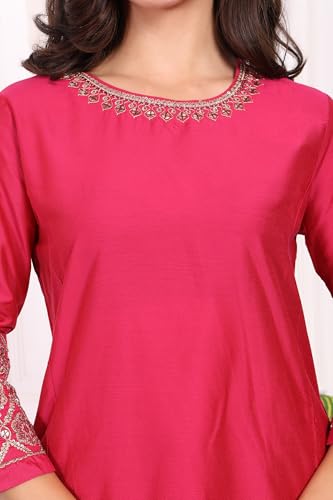 W for Woman Pink Solid Embroidered Straight Kurta and Straight Pants Set - (WS13457-224480-M)