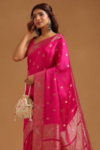 Soch Womens Fuchsia Satin Zari Woven Saree
