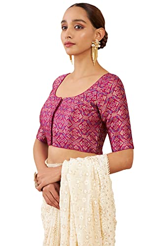 Soch Women Magenta Art Silk Half Sleeve Blouse with Woven Designs