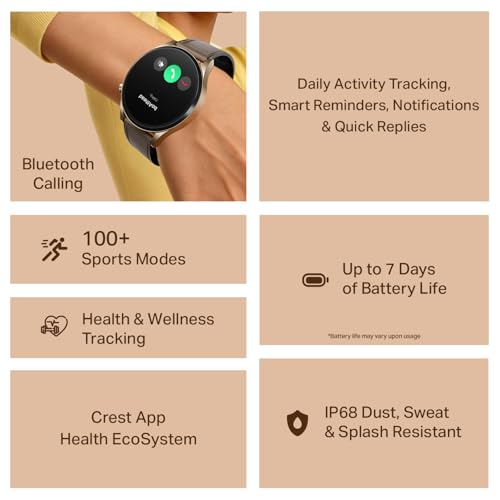 boAt Chrome Horizon, Premium Metal Body, Video Watch Faces, 1.51”(3.83cm) AMOLED Round Display, HRV & VO2 Max, Auto-Activity Detection, ASAP Charge, HRV Smartwatch for Men & Women (Coco Brown)