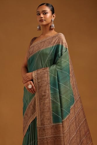Soch Womens Teal Tussar Ethnic Motifs Saree With Thread Work