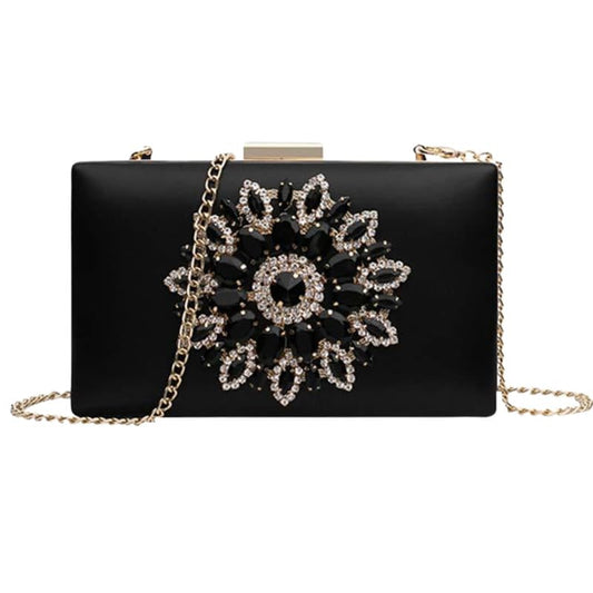 Mastyle® Small Square Clutch Handbag For Women With Diamond Sunflower Design And Decorative Finish
