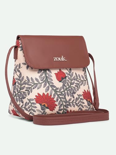 ZOUK Nawabi Couture Floral Printed Women’s Jute Sling Bag | Handcrafted Vegan Leather Multicolor Flap Shoulder Bag