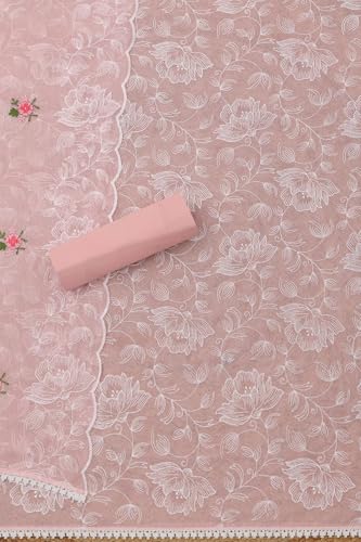 Soch Womens Peach Kota Embroidered Unstitch Dress Material