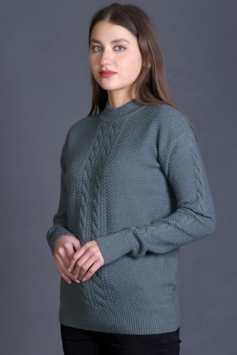 GODFREY Women Acrylic Blend Turtle Neck Sweaters Smoke Green, Large