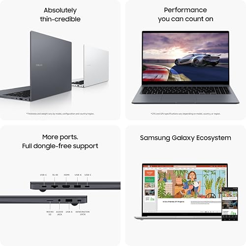 Samsung Galaxy Book4 (Gray, 16GB RAM, 512GB SSD)| 15.6" Full HD Screen| Intel i5 14th Gen 120U Processor| Windows 11 Home| MS Office 2021| Fingerprint Reader| Intel Iris XE Graphics| RJ45 LAN Port