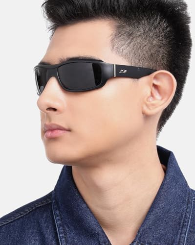 Carlton London Black with Silver Toned and Black Polarised Lens Sports Sunglass for men