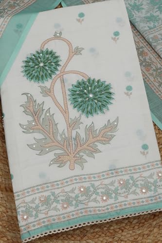 Soch Womens Off White Linen Blend Floral Print Unstitched Dress Material With Beads
