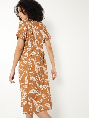 Max Women Printed A-line Midi Dress (Brown_M)