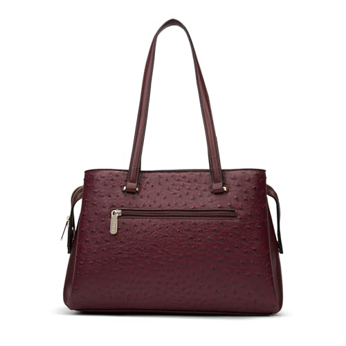 Caprese Britney Large Satchel Bag for Women | Premium Animal Texture Faux Leather Shoulder Bag | Stylish Office & Casual Handbag | Spacious Tote with Zipper & Magnetic Button Closure (Cherry Lacquer)
