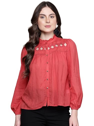 Label RITU KUMAR Red Emery Crew Neck Full Sleeves Shirt