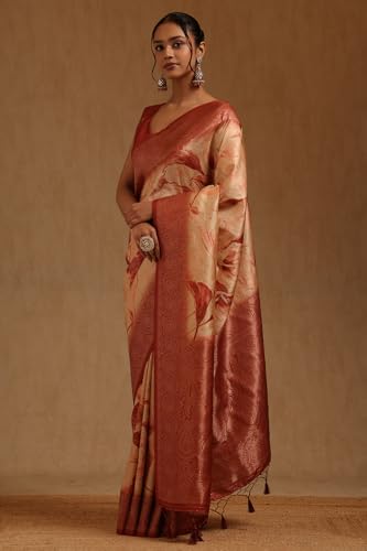 Soch Womens Earth Dola Silk Floral Saree With Zari Woven