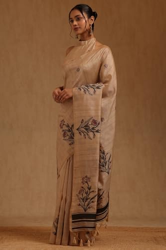 Soch Womens Beige Tussar Woven Design Saree