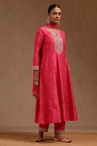 Soch Womens Fuchsia Dola Silk Embroidered Suit Set With Sequins