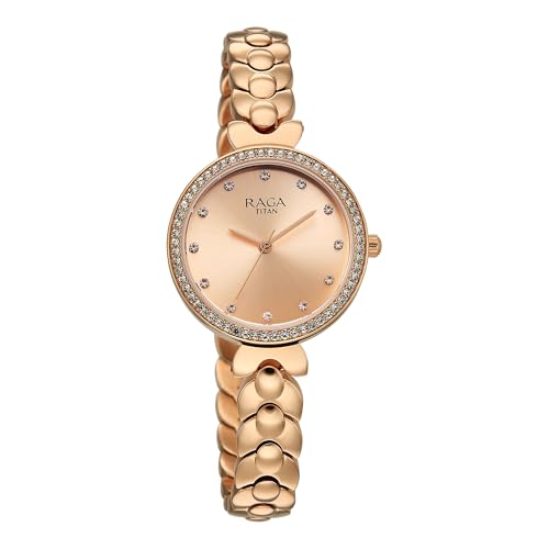 Titan Raga Showstopper 4.0 Quartz Rose Gold Round Dial Women's Watch | Rose Gold Colour Band | Watches for Women Analog - 95357WM01