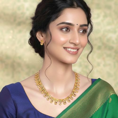 Peora Gold Plated Floral Designer Indian Traditional Necklace Earring Jewellery Set for Women Girls